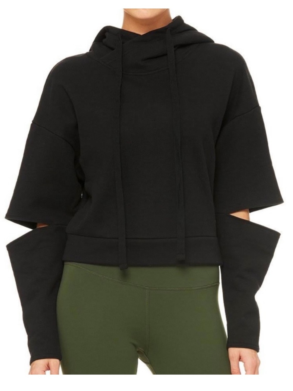 ALO YOGA BLACK HOODIE WITH CUTOUT SLEEVES - NWOT!